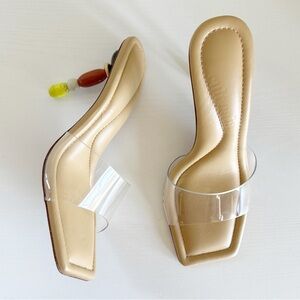 Cult Gaia Mahina Clear PVC Sandals Heels Beaded Sculptural Heel Size EU 38